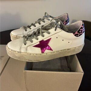 Golden Goose Women's White Sneakers with Pink Metallic Star that are FUN to wear